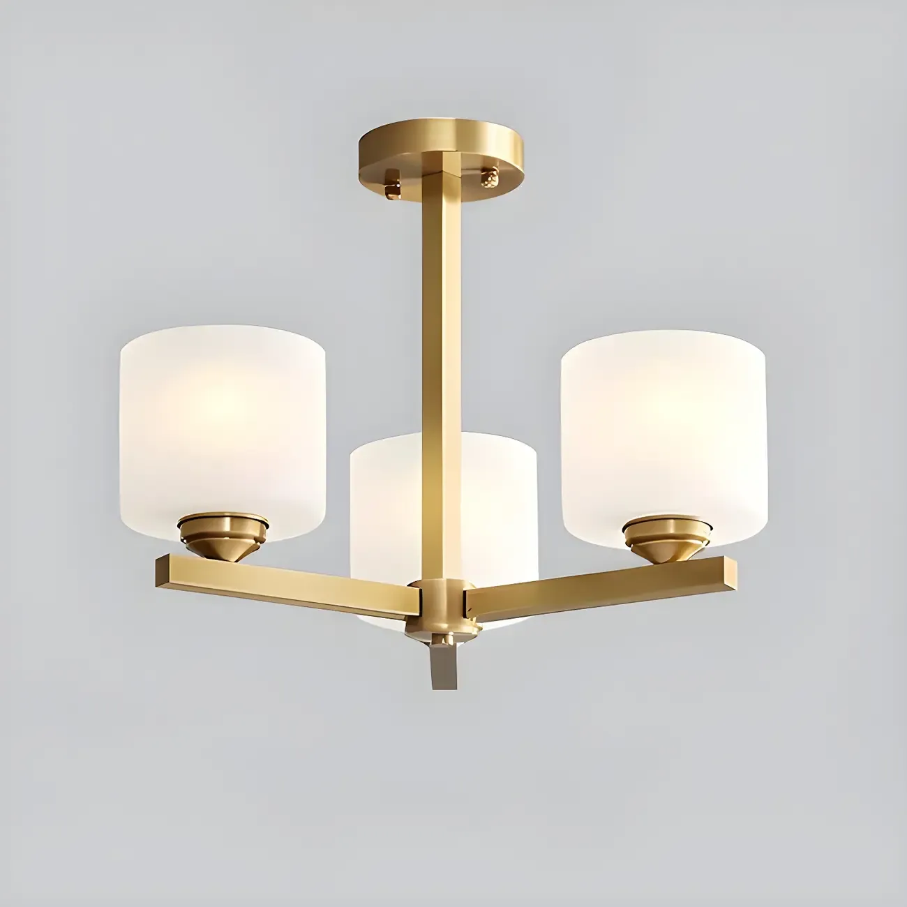 Modern Metal Cylinder Frosted Glass Semi Flush Ceiling Light