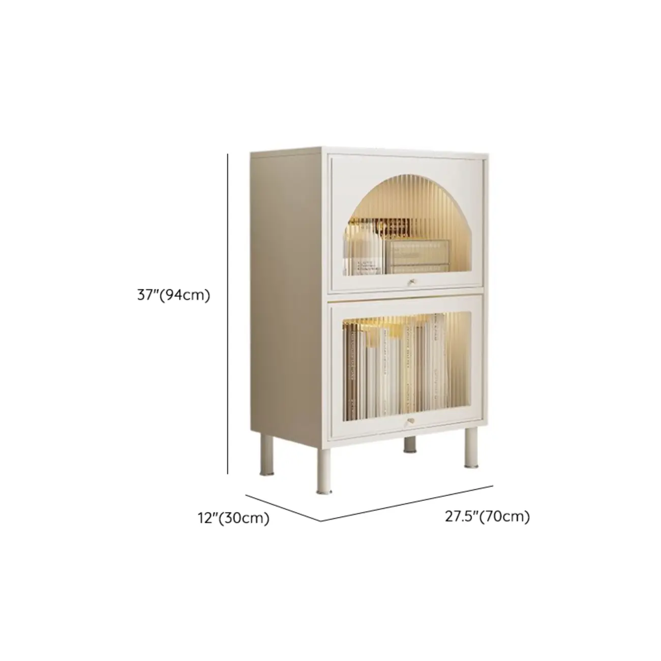 3-5 Shelves White Glass Display Cabinet with Flip Cover
