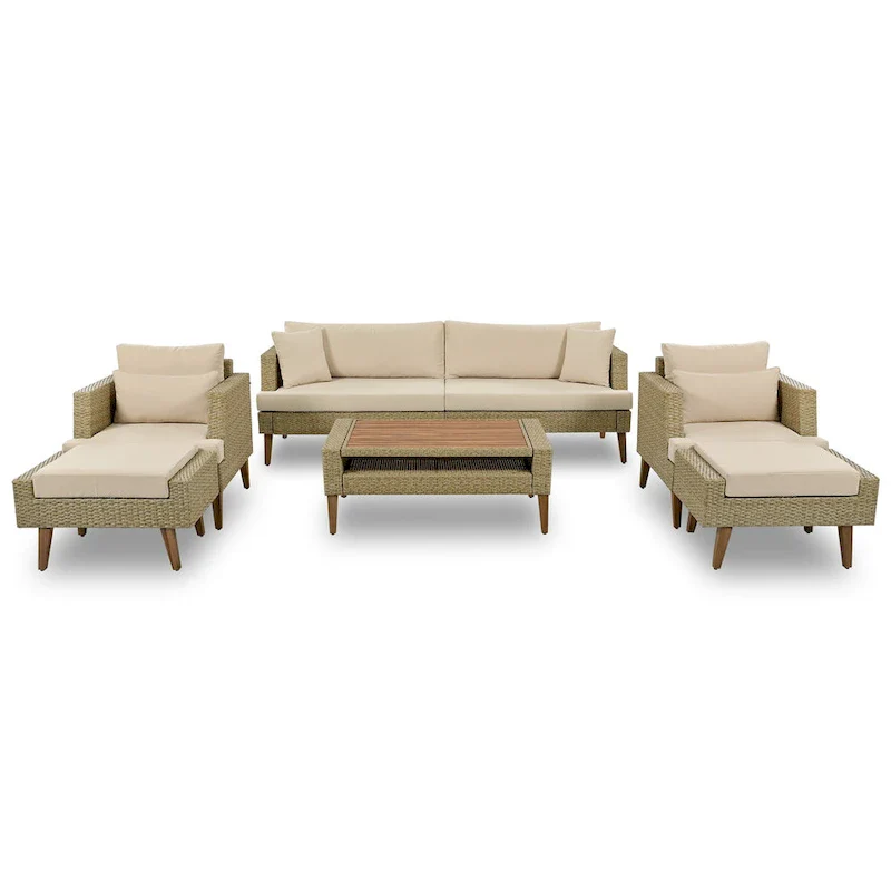 6-Pieces All Weather PE Wicker Sofa Set with Double Cushions