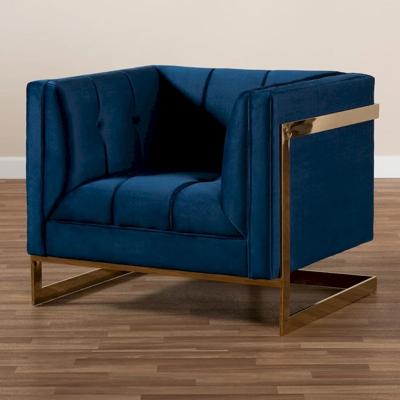 Glam Velvet Fabric Armchair with Gold-Tone Frame