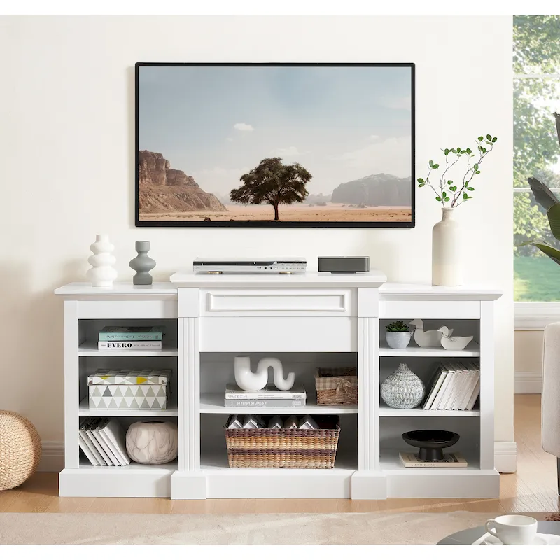 65.75  TV Stand with Large Storage Cabinet and Adjustable Shelves for TVs Up to 65