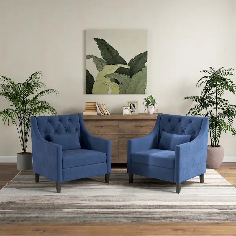 HUIMO Arm Chair Comfy Club Chair with Pillow Beige/ Dark Teal/ Blue