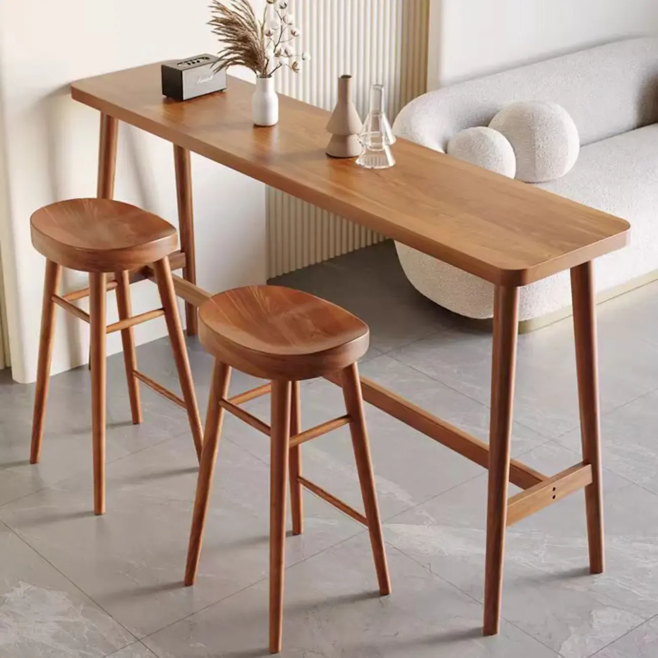 Espresso Wooden Rectangular Bar Table with Footrest for 2 People