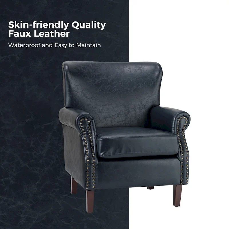 Vegan Transitional Armchair with Rolled Arms Set of 2