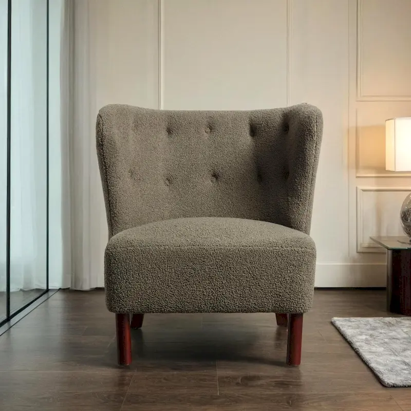 Accent Chair, Upholstered Armless Chair Lambskin Sherpa Single Sofa Chair with Wooden Legs, Modern Reading Chair for Living Room