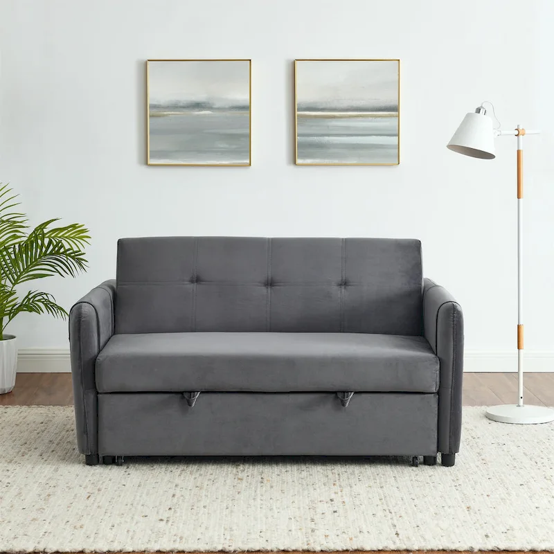 3-in-1 Versatile Velvet Double Sofa with Pullout Bed