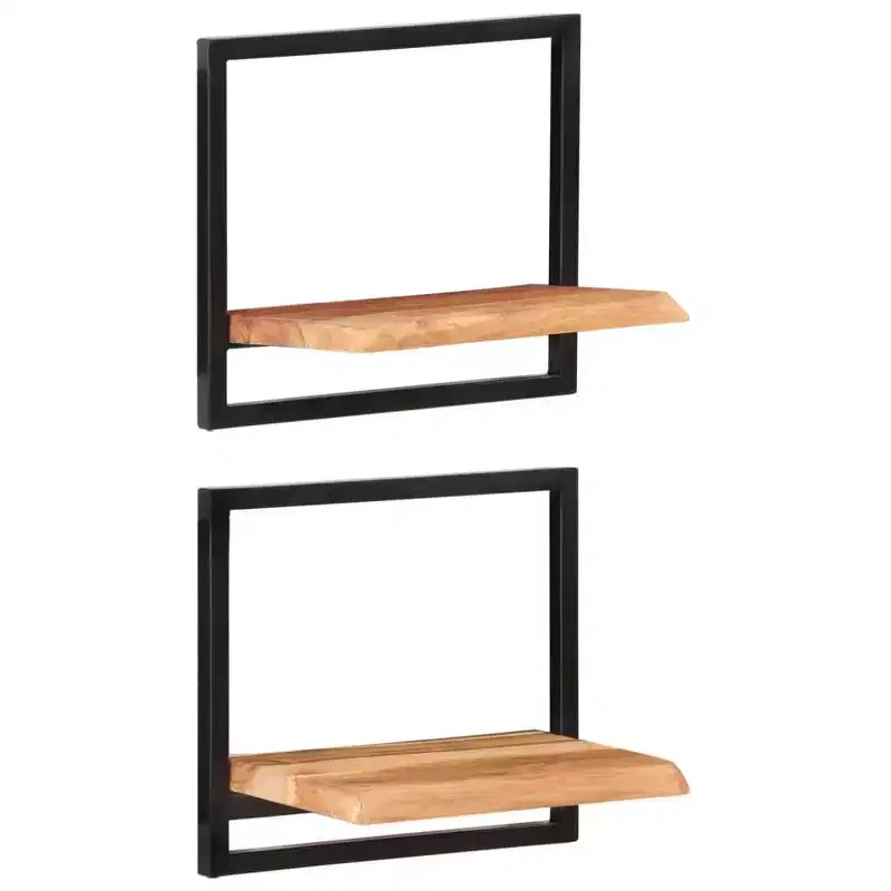 vidaXL Wall Shelf Set Set of 5 Acacia wood brown and black