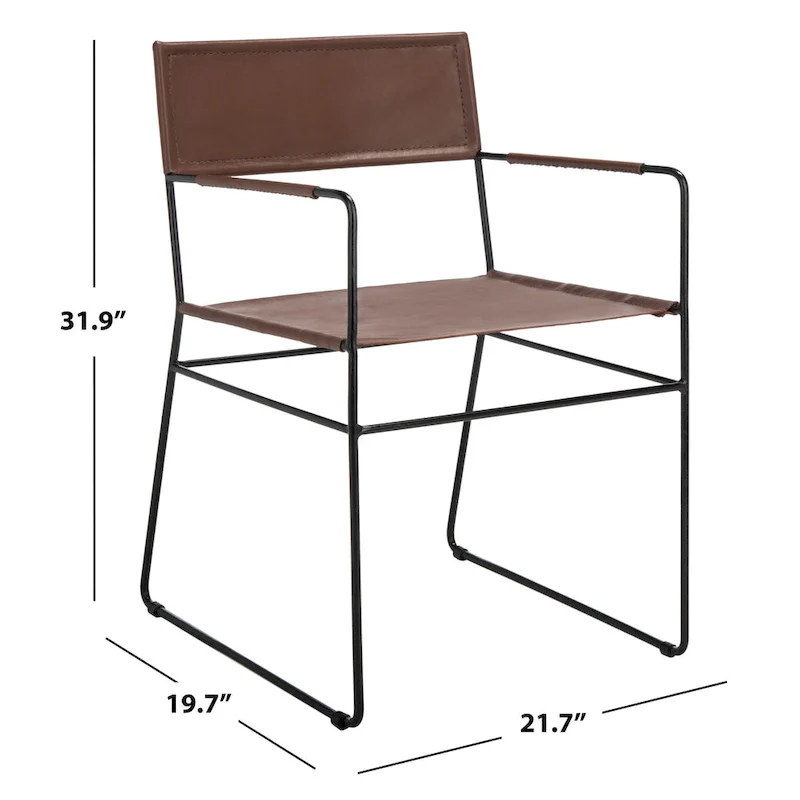 SAFAVIEH Bernardine Leather Dining Chair (Set of 2) - 21.7 W x 19.7 L x 31.9 H - 22Wx20Dx32H