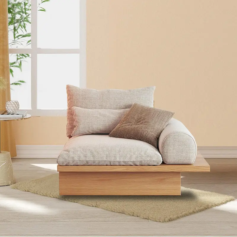 JASIWAY Cotton Line Beige Sofa With Wood Frame