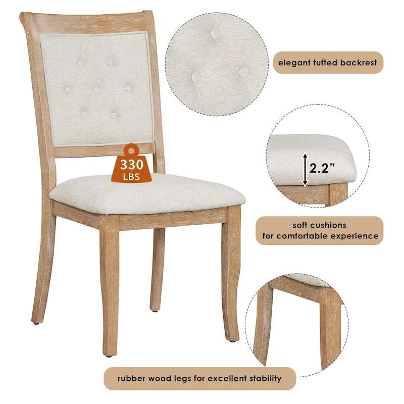 5 Piece Dining Table Set, Solid Wood Kitchen Dining Room Table Set with Round Dining Table and 4 Upholstered Chairs