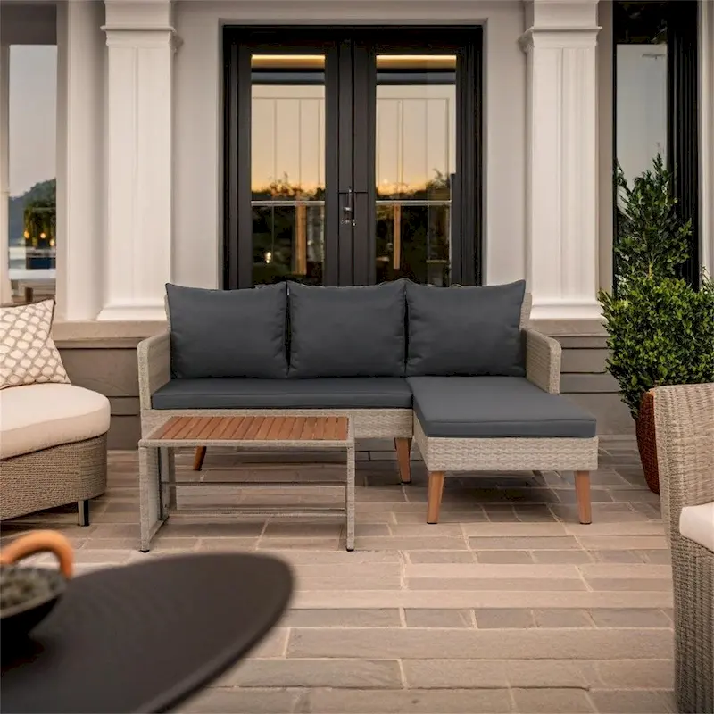 3 Piece Patio Sectional Wicker Rattan Outdoor Furniture Sofa Set