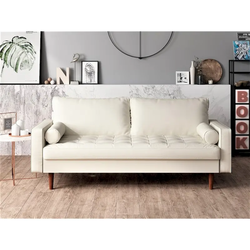 Faux Leather Mid-Century Modern Loveseat with Button Tufting