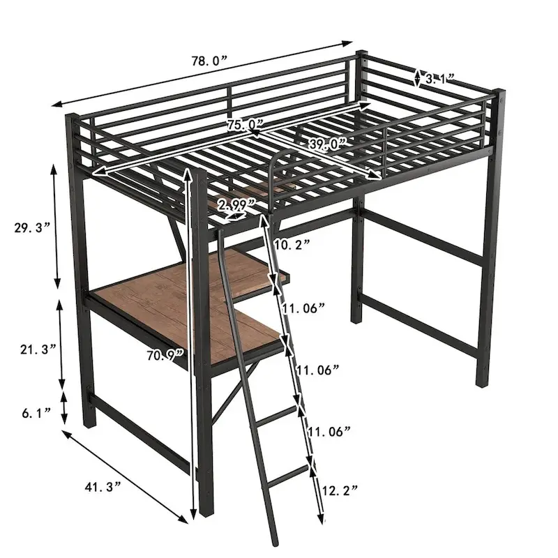 Merax Metal Loft Bed with L-shaped Desk and Shelf