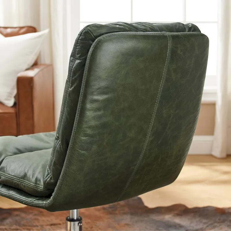 Art Leon Mid-Century Modern Genuine Leather Home Office Desk Chair