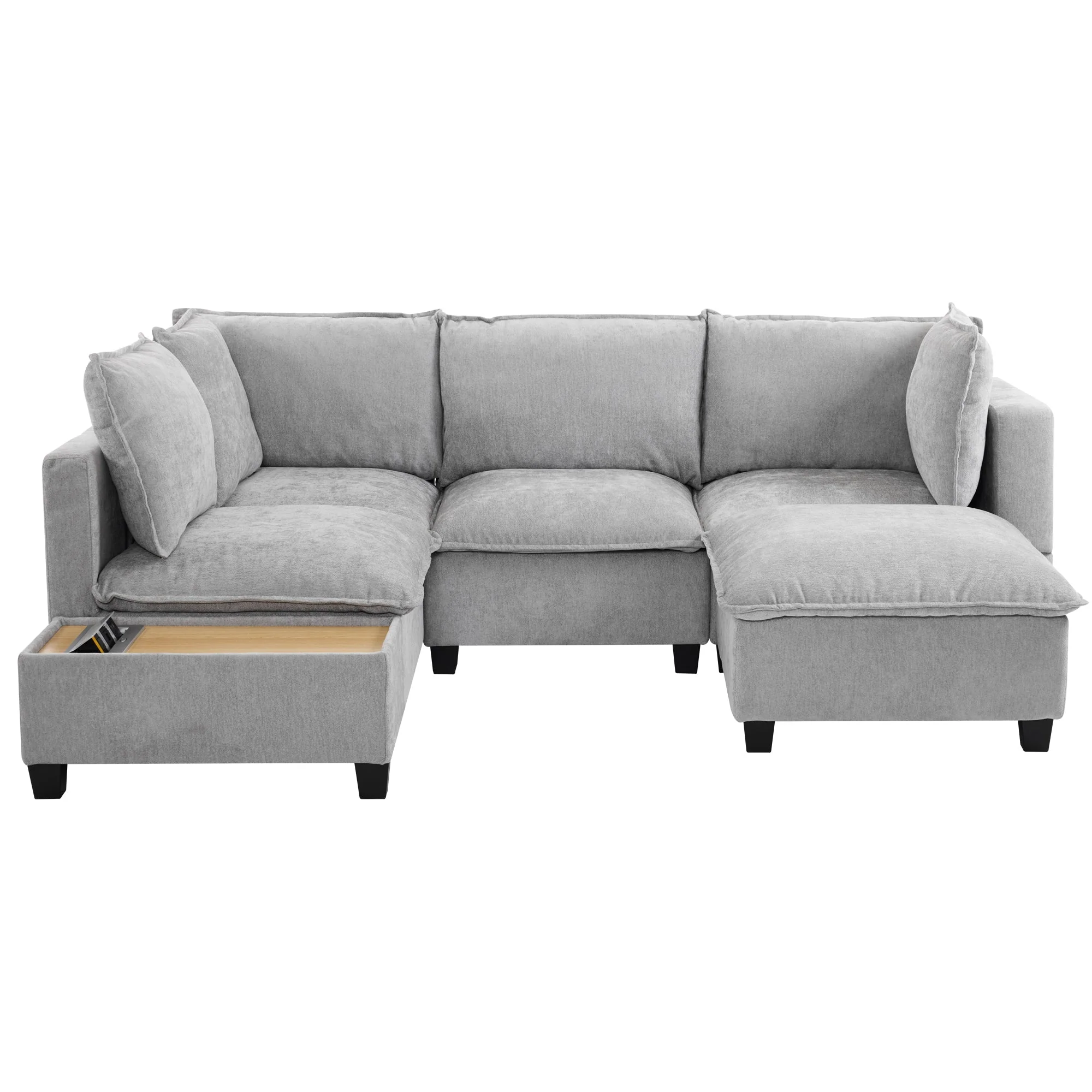 Walker Edison | Cloud Chenille Modular Sectional Sofa with Coffee Table