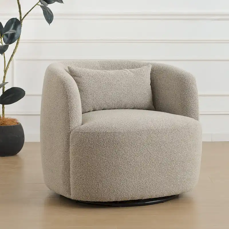 KINWELL 34 Poly Blend Boucle Fabric Upholstered Swivel Armchair