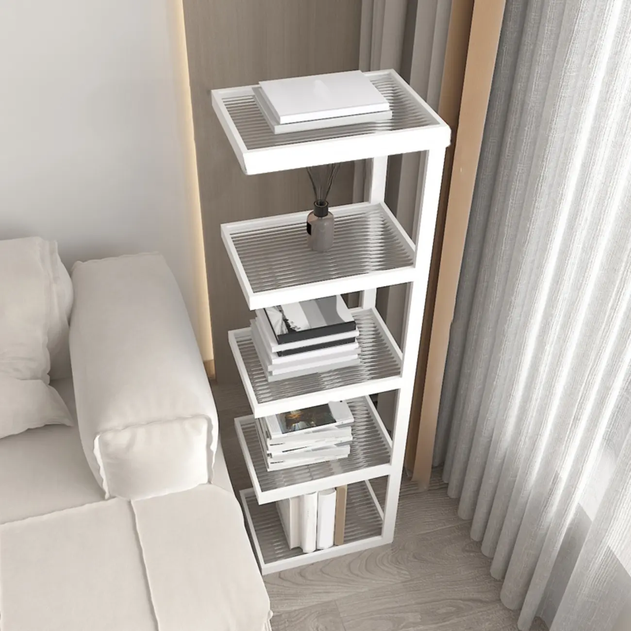 Extra Tall Simple Glass Top and Steel 3 Shelves Nightstand