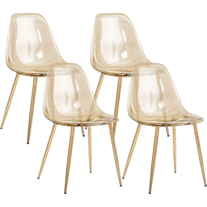 Modern Kitchen Dining Side Chair with Metal Legs, Set of 4, Amber