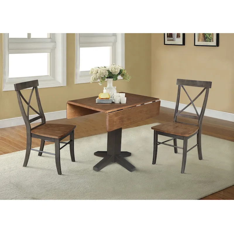 36 Solid Wood Square Dual Drop Leaf Dining Table with 2 Dining Chairs