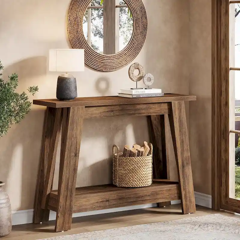 41.3 Inches Farmhouse Console Table, 2 Tiers Wooden Entryway Table