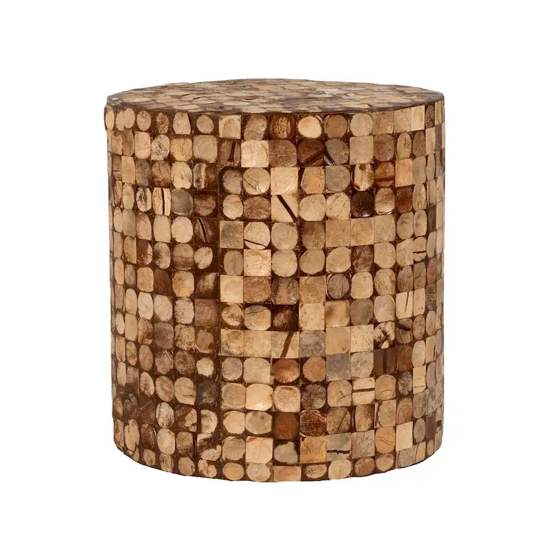 Round Coconut Shell Mosaic Accent Table by East at Main