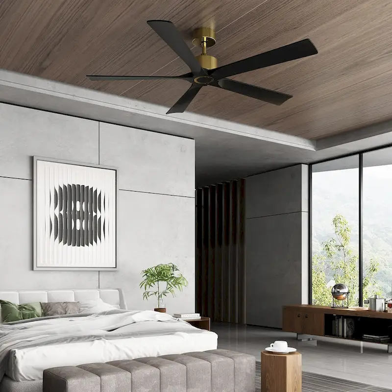 Modern Ceiling Fan with Black Wood Blades and Reversible Motor