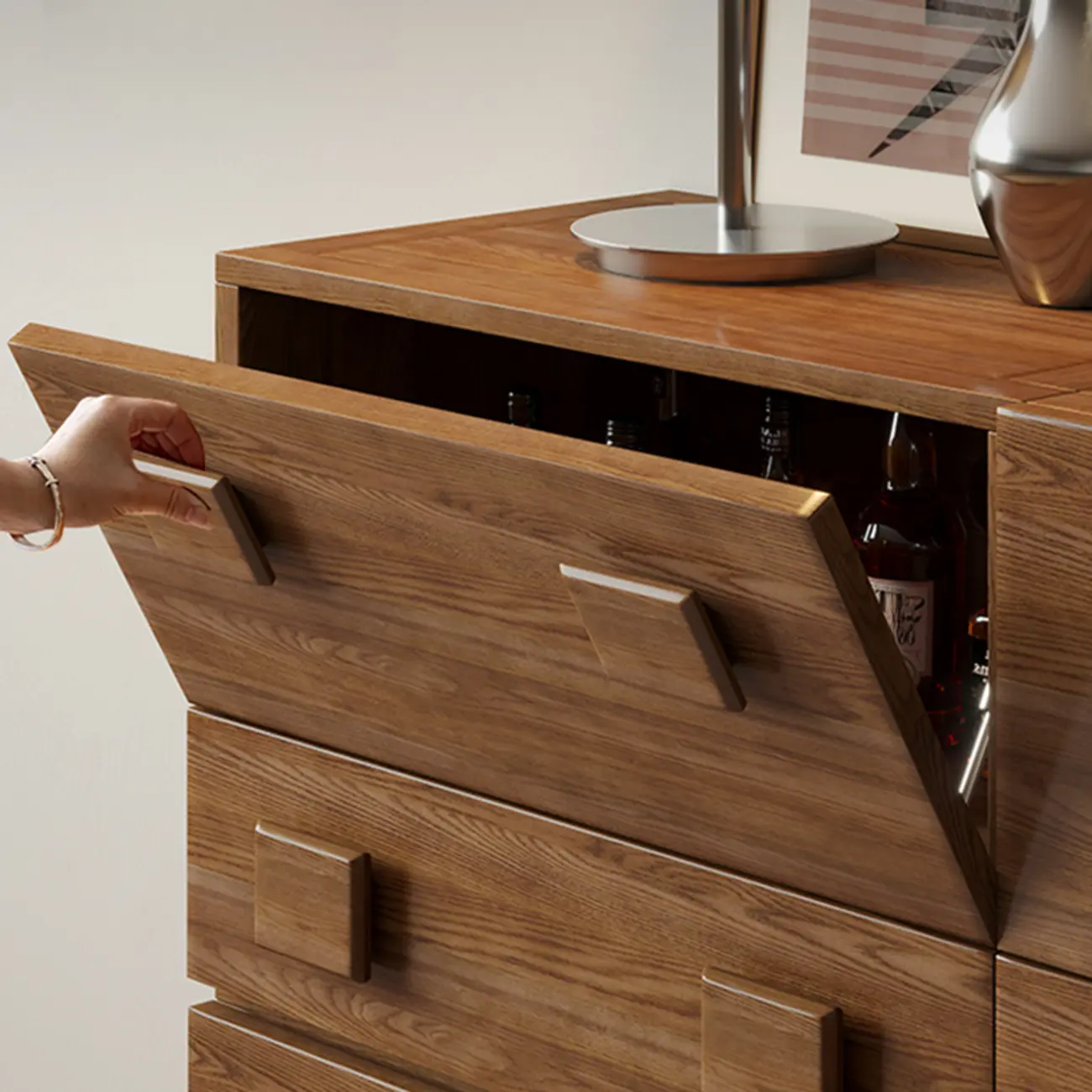 Drop-down Wood Chest Of Drawers Cabinet