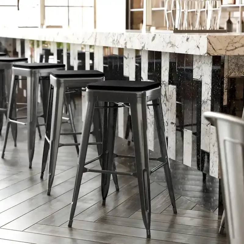 Indoor/Outdoor Backless Bar Stool with Poly Resin Seat