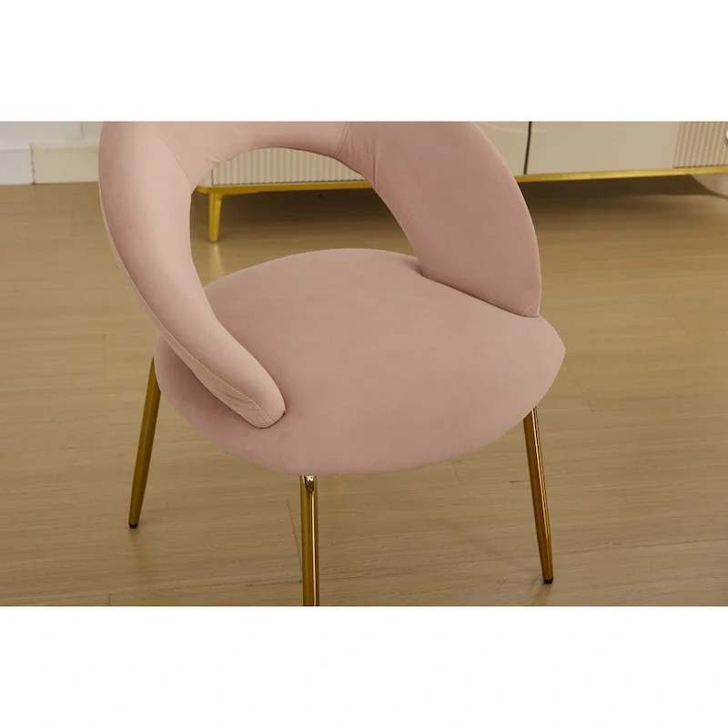 Velvet Dining Chair with Curved Backrest - Gold Legs - Single Seat