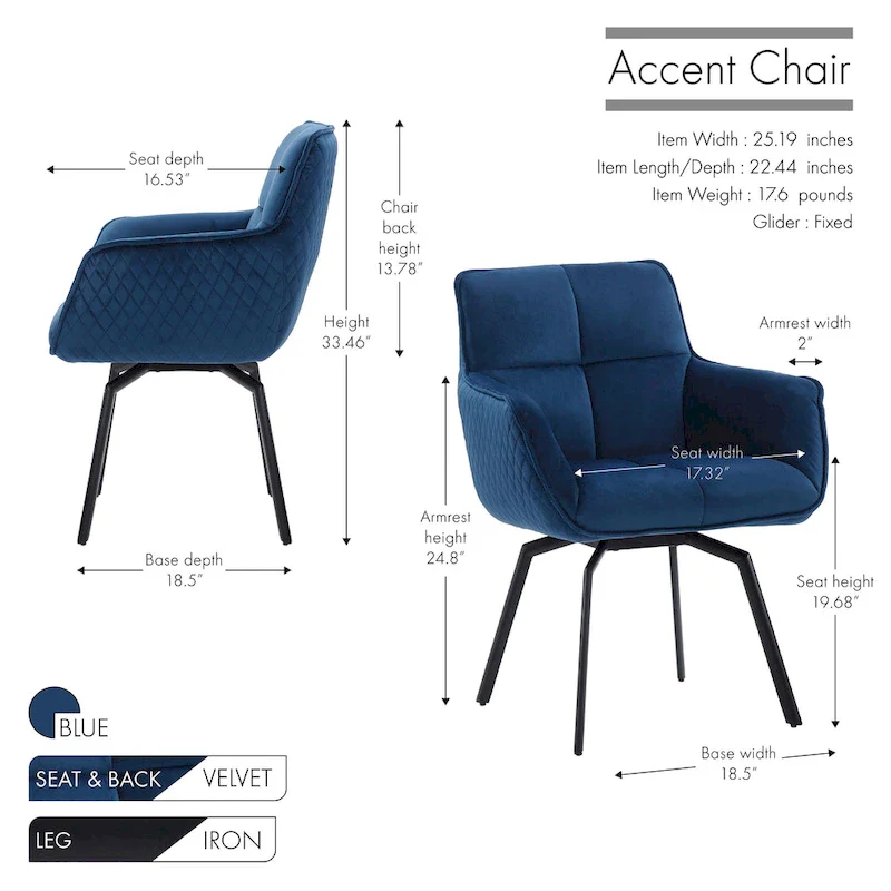 Swivel Velvet Accent Chair with Metal Legs