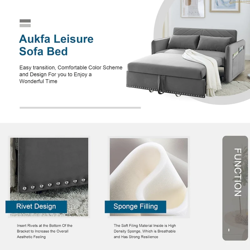 Aukfa 3 in 1 Convertible Sofa Bed Velvet Loveseat Sleeper