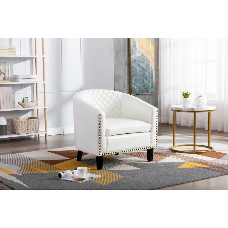 Barrel Accent Chair with Nailhead Trim and Solid Wood Legs