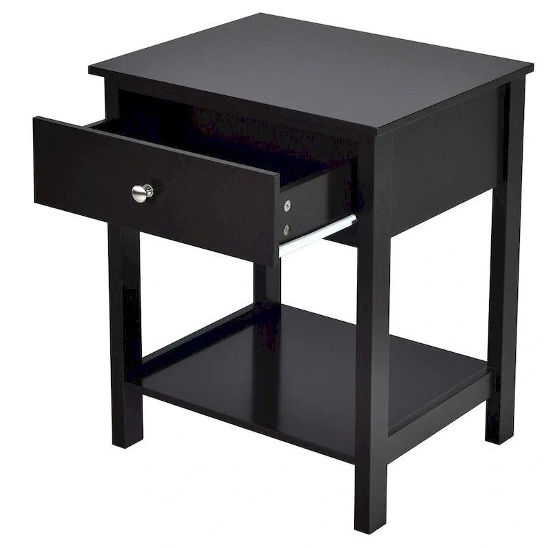 Gymax 2PCS 2-Tier Nightstand Modern Side End Table w/ Drawer & Open