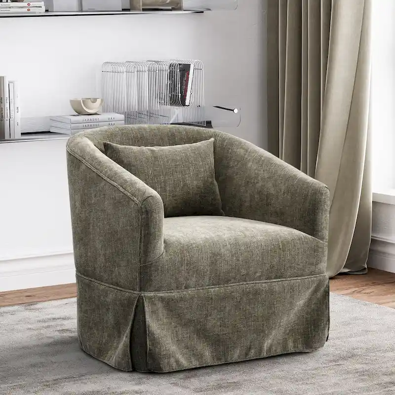 Ouyessir Set of 2 Swivel Barrel Chair 360 Degree Upholstered Accent Chair Fabric Armchair