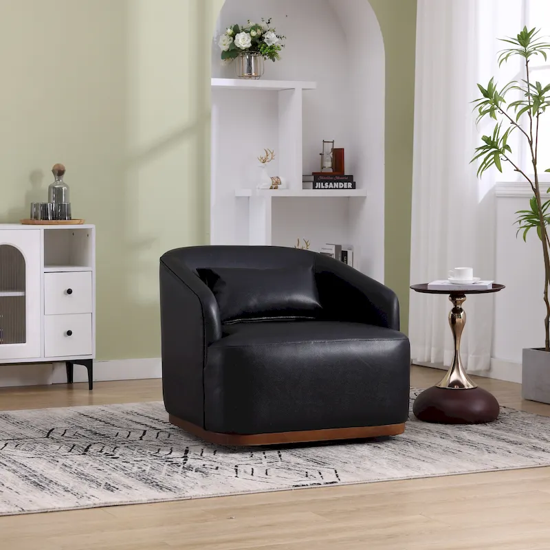 Black PU 31.5 Swivel Barrel Chair with Metal Base