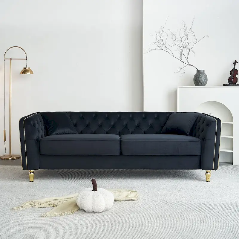 Luxurious Modern Tufted Velvet Sofa with Gold Metal Legs by Harper&Bright Designs