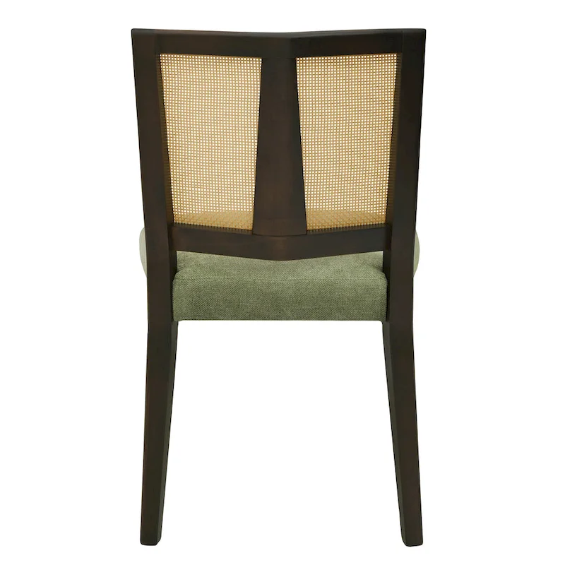 Mid-Century Rattan Back Upholstered Dining Chair Set of 2