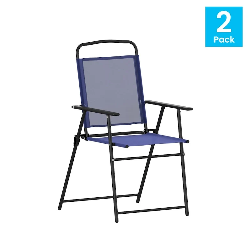 Set of 2 All-Weather Textilene Patio Sling Chairs with Armrests