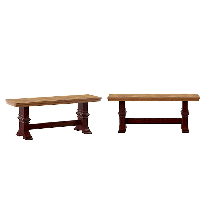 Two-Tone Trestle Leg Wood Dining Bench