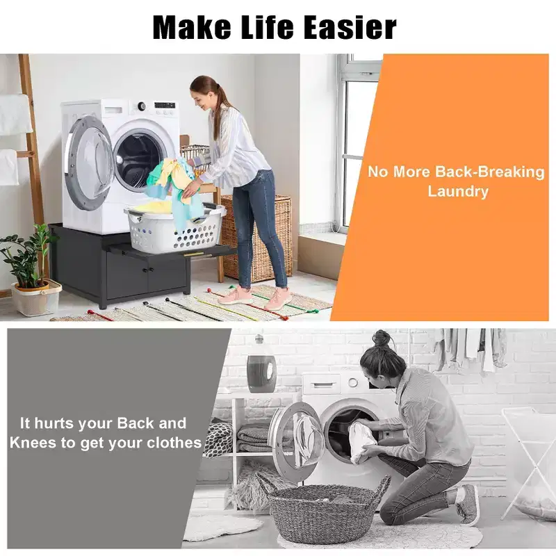 Black / White Heavy-Duty Metal Washer & Dryer Pedestal Stand – Single Unit, Anti-Vibration