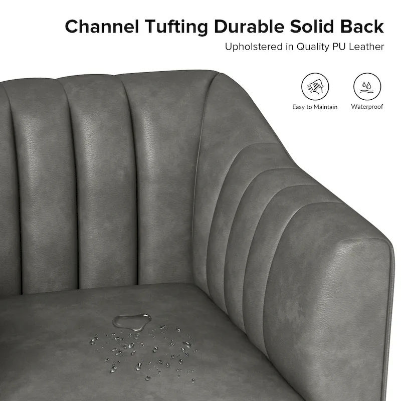 Alfons Industrial Leather Chair with Channel Tufting and Metal Leg by HULALA HOME