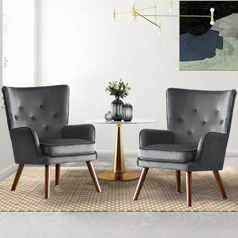 Modern Upholstered Velvet Wingback Accent Arm Chair, Set of 2 - 36.6 H x 28 W x 28.4 D