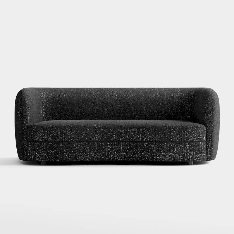 Modern Curved Arms Boucle Sofa Couch with Kidney Style Seat and Round Wooden Legs