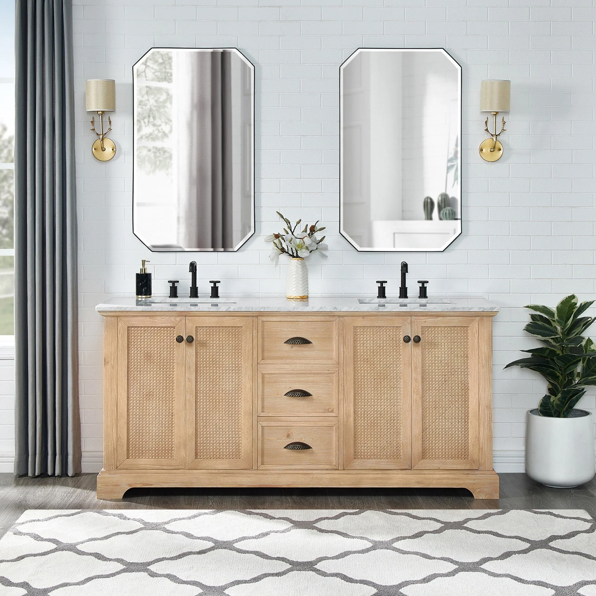 Hervas Bath Vanity with Natural Marble Top without Mirror