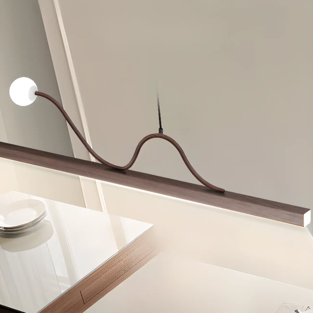 2-Light Rectangle Slim Linear Walnut Island Pendant Lights