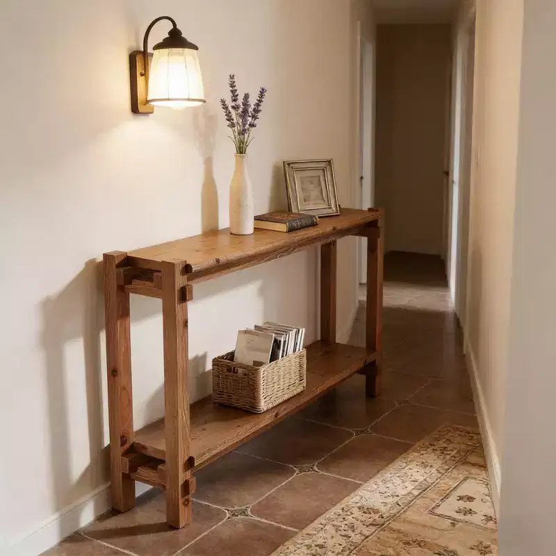 GDFStudio Nikolai Rustic Wooden Rectangular 2-Tier Foyer Console Table