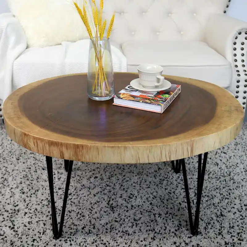 Natural Solid Wood Round End Table Coffee Table