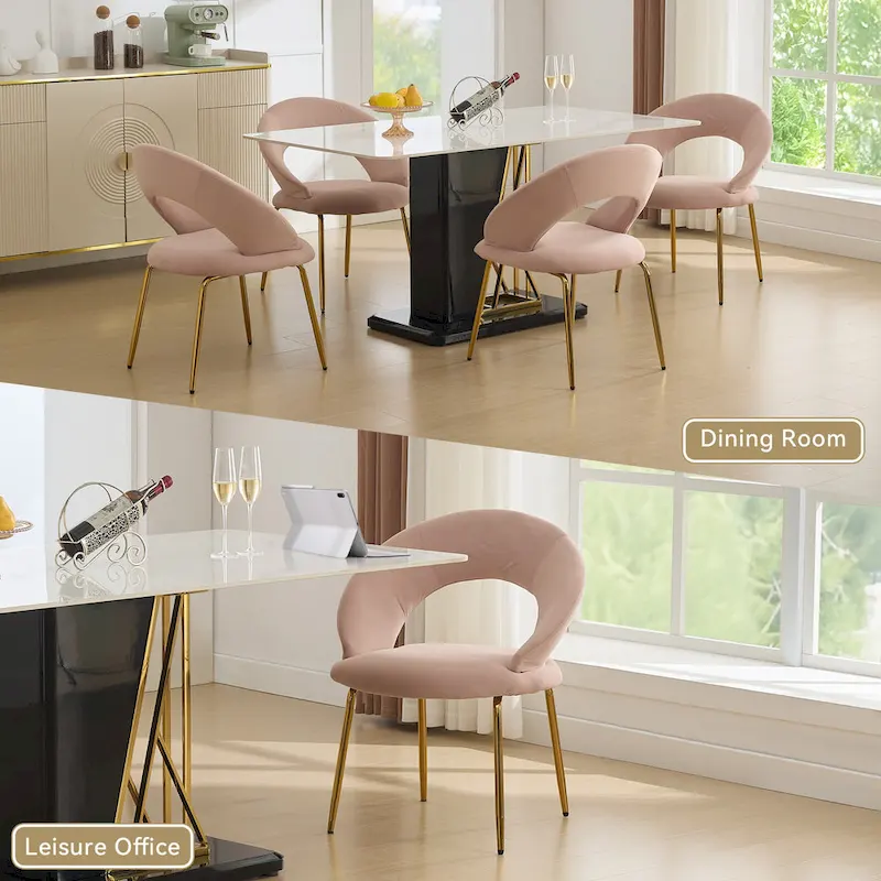 Velvet Dining Chair with Curved Backrest - Gold Legs - Single Seat