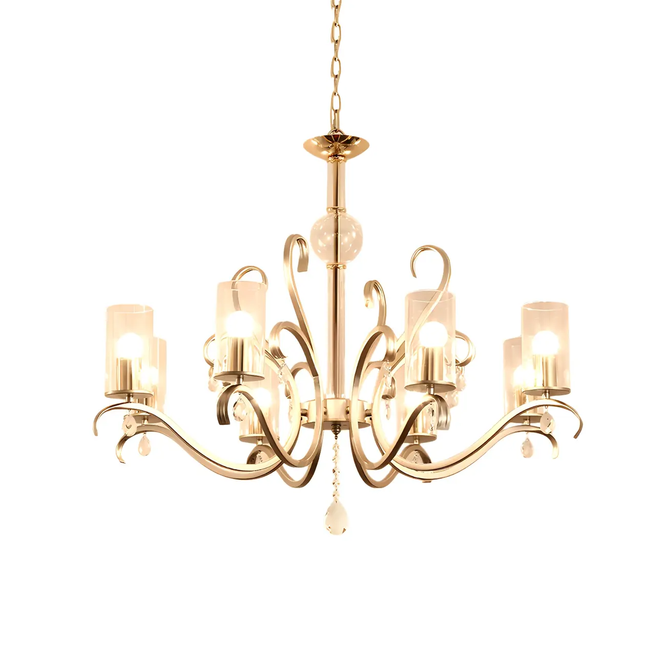Champagne Cylinder Glass Chandelier with Crystal Pendant