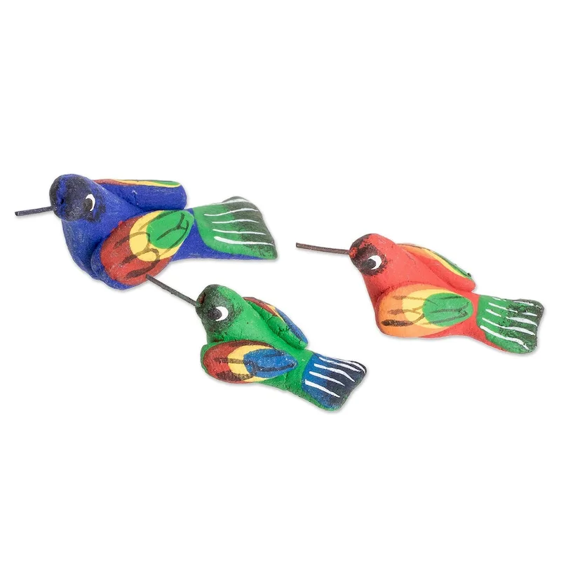 Novica Handmade Colorful Hummingbird Family Ceramic Figurines (Set Of 3)
